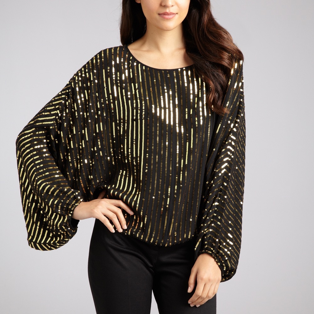 Rachel Zoe gold sequin dolman blouse